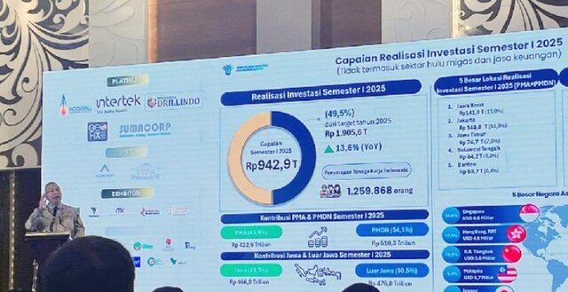 Deputi Bidang Perencanaan Penanaman Modal Kementerian Investasi dan Hilirisasi Dedi Latip, memaparkan realisasi investasi dalam Masyarakat Geologi Ekonomi Indonesia Business Forum di Jakarta Selatan, 26 Agustus 2025. Tempo/Nandito Putra