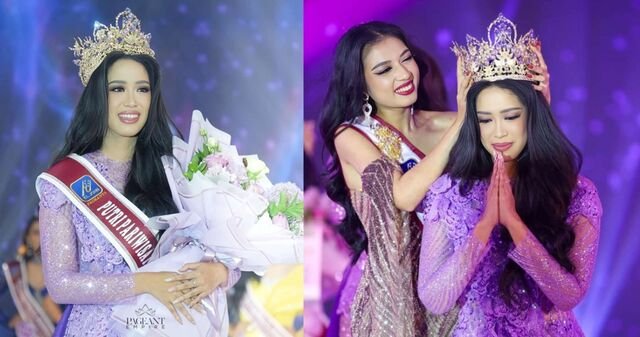 Finalis asal Kalimantan Timur, Nabila Putri Giswatama, dipasangi mahkota usai berhasil meraih juara I Putri Pariwisata Indonesia 2025 dalam ajang Grand Final yang digelar Yayasan El John Indonesia di Ibu Kota Nusantara, Senin (25/8/2025) malam. Foto: OIKN/RRI IKN.