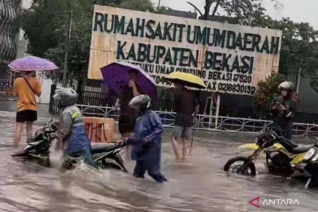 RSUD Kabupaten Bekasi di Jalan Raya Teuku Umar, Kelurahan Wanasari, Kecamatan Cibitung turut tergenang saat musibah banjir pada pertengahan Januari 2026 lalu. ANTARA/Pradita Kurniawan Syah.